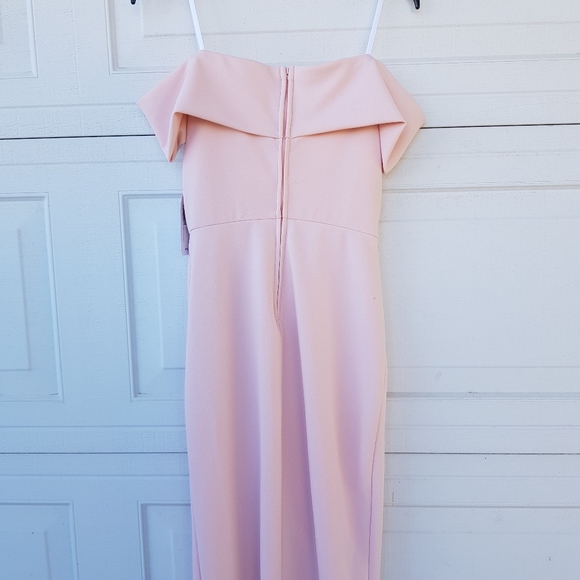 Primier Amour Pink Bodycon Off-shoulder Sleeves Dress w/slit - Picture 5 of 8